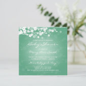 Invitation Elégante Baby shower Cerise Fleur Mint (Debout devant)