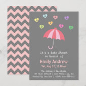 Invitation Elégante Baby shower de fille avec amour et parapl (Devant / Derrière)