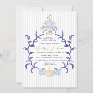 Invitation Élégante Baby Shower de Mariage Bleue Chinoise sur