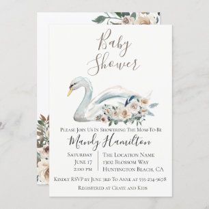 Invitation élégante Baby shower floral de cygne