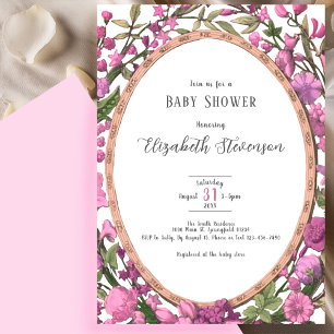 Invitation Élégante Baby Shower Florale Botanique Rose Vert