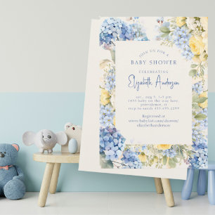 Invitation Élégante Baby Shower Hydrangea Bleue Rose Jaune