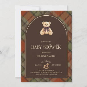 Invitation Élégante Baby Shower Luxueuse Vintage Ours en Pelu