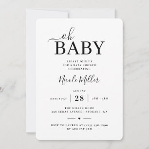 Invitation Élégante Baby Shower Minimaliste Oh