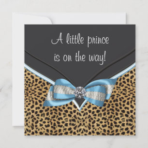 Invitation Élégante Baby Shower Prince Bleu Léopard Bébé
