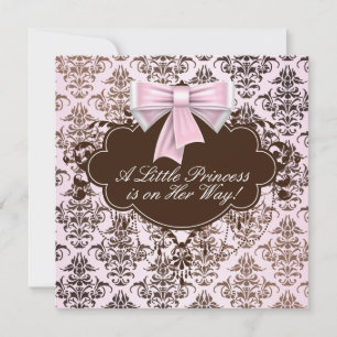 Invitation Élégante Baby Shower Rose et Marron Princesse