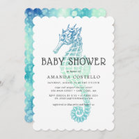 Invitation Élégante Baby shower Seahorse