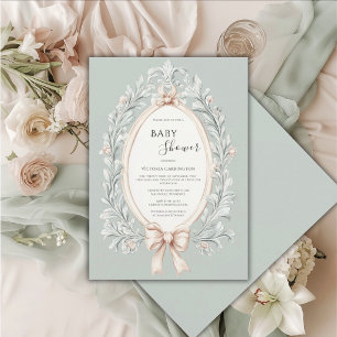 Invitation Élégante Baby Shower Vert Sauge Vintage