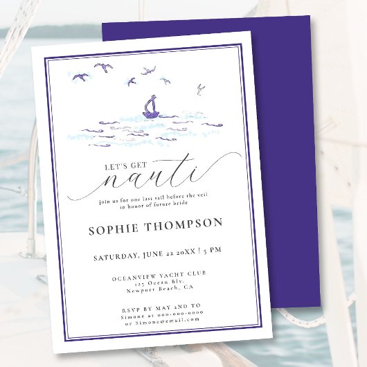 Invitation Élégante Bachelorette de bateau à cadre nautique