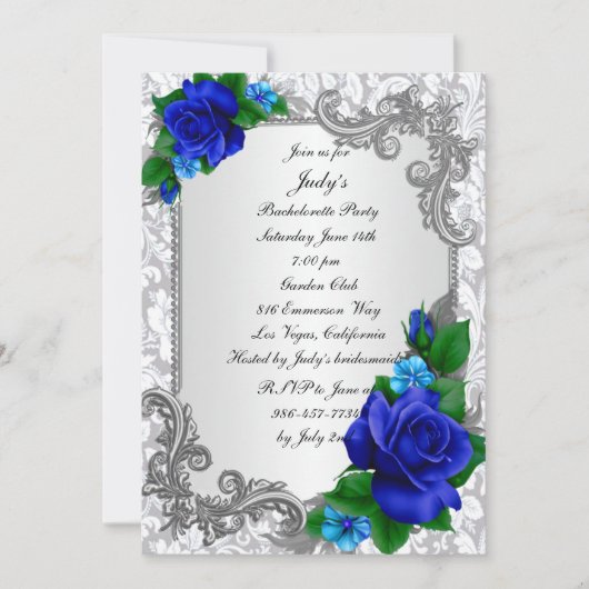 Invitation Élégante Bachelorette Mariage Rose Bleue (Devant)