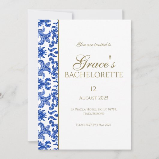Invitation Elégante Bachelorette Méditerranéenne (Devant)