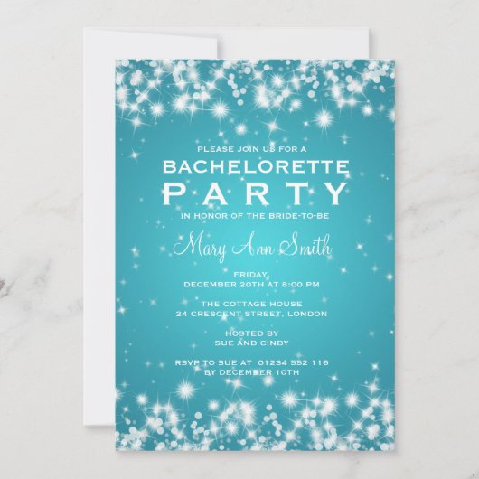 Invitation Élégante Bachelorette Party Winter Sparkle Turquoi (Devant)
