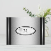 Invitation Élégante bande d'argent noir 21e anniversaire mâle (Debout devant)