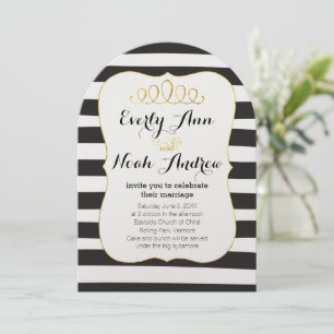 Invitation Elégante bande noire et blanche avec Mariage or