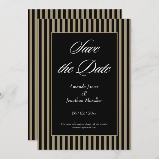 Invitation Élégante bande noire et verte Enregistrer la date (Devant / Derrière)