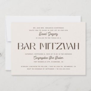 Invitation Élégante Bar Mitzvah en ivoire doux   Juif minimal