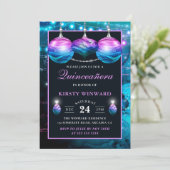 Invitation Elégante Baubles de sirène bleu et pourpre Quincea (Debout devant)