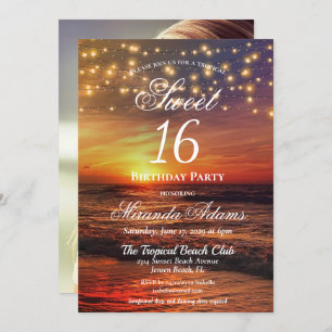 Invitation Élégante Beach String Lights Summer Anniversaire P