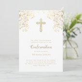 Invitation Élégante Bible Or Blanc Verse Confirmation (Debout devant)