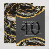 Invitation Elégante Black and Gold Marble 40e fête d'annivers (Devant / Derrière)