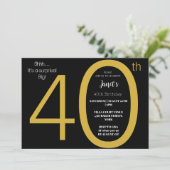 Invitation Elégante Black and Gold Surprise quarante Annivers (Debout devant)