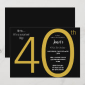 Invitation Elégante Black and Gold Surprise quarante Annivers (Devant / Derrière)