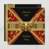 Invitation Elégante Black Black Gold Butterfly Image Party (Devant / Derrière)