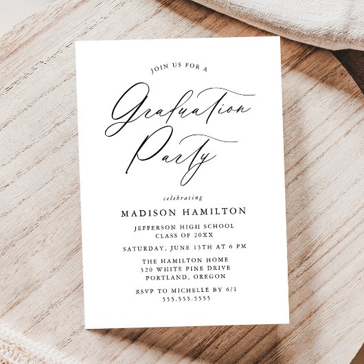 Invitation Élégante Black Calligraphy Script Graduation Party
