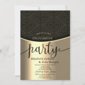 Invitation Élégante Black Damask Gold Engagement Party (Devant)