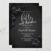 Invitation Elégante Black Drips Black Roses 50e anniversaire (Devant / Derrière)