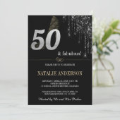 Invitation Elégante Black Dripss Silver Parties scintillant 5 (Debout devant)