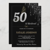 Invitation Elégante Black Dripss Silver Parties scintillant 5 (Devant / Derrière)