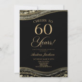 Invitation Elégante Black Gold Agate 60e fête d'anniversaire (Devant)
