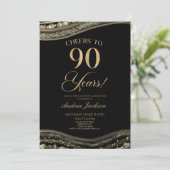 Invitation Elégante Black Gold Agate 90e fête d'anniversaire (Debout devant)