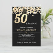 Invitation Elégante Black Gold Confetti 50e fête d'anniversai (Debout devant)