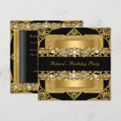 Invitation Elégante Black Gold Diamond Jewel Anniversaire (Devant / Derrière)