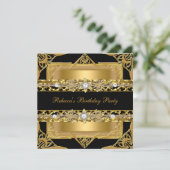 Invitation Elégante Black Gold Diamond Jewel Anniversaire (Debout devant)