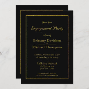 Invitation Élégante Black Gold Engagement Party
