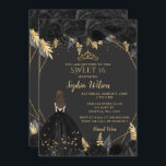 Invitation Elégante Black Gold Floral Princess SWEET 16<br><div class="desc">Elégante Black Gold Floral Princess SWEET 16 Invitation</div>