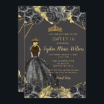 Invitation Elégante Black Gold Floral Princess SWEET 16<br><div class="desc">Elégante Black Gold Floral Princess SWEET 16 Invitation</div>