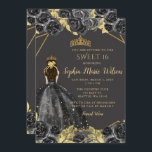 Invitation Elégante Black Gold Floral Princess SWEET 16<br><div class="desc">Elégante Black Gold Floral Princess SWEET 16 Invitation</div>