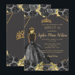 Invitation Elégante Black Gold Floral Princess SWEET 16<br><div class="desc">Elégante Black Gold Floral Princess SWEET 16 Invitation</div>