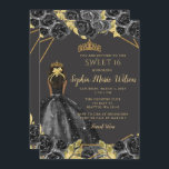 Invitation Elégante Black Gold Floral Princess SWEET 16<br><div class="desc">Elégante Black Gold Floral Princess SWEET 16 Invitation</div>