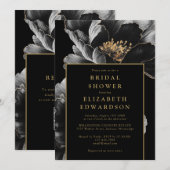 Invitation Elégante Black Gold Floral QR Code Fête des mariée (Devant / Derrière)