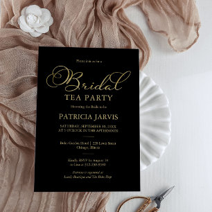 Invitation Élégante Black Gold Foil Script Bridal Tea Party