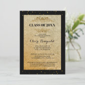 Invitation Élégante Black Gold Formal College Graduation Part (Debout devant)