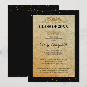 Invitation Élégante Black Gold Formal College Graduation Part
