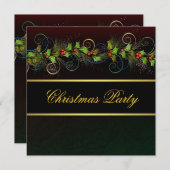 Invitation Élégante Black Gold Holly fête de Noël (Devant / Derrière)