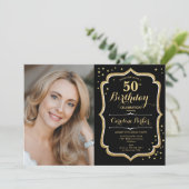 Invitation Elégante Black Gold Photo 50e anniversaire (Debout devant)