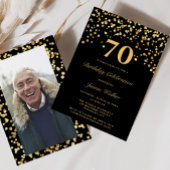 Invitation Elégante Black Gold Photo 70E Anniversaire